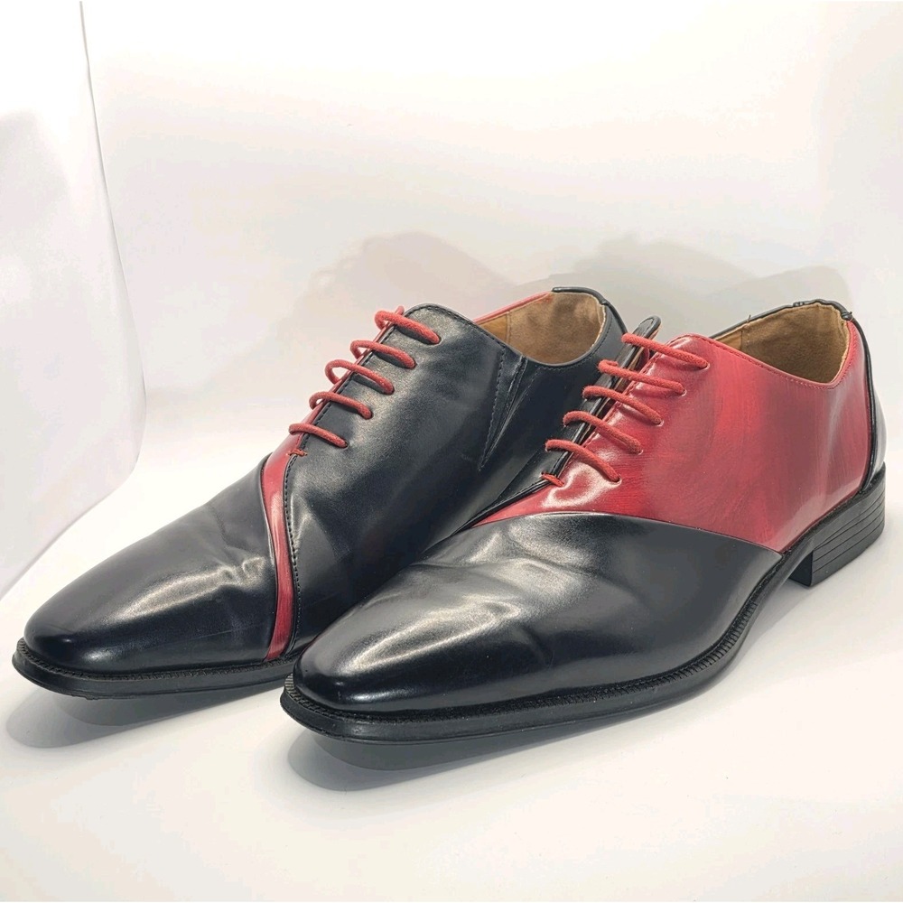 Antonio Cerrelli 6980 Men Dress Shoes Black Red Two Tone Oxfords Lace Up Sz 8.5